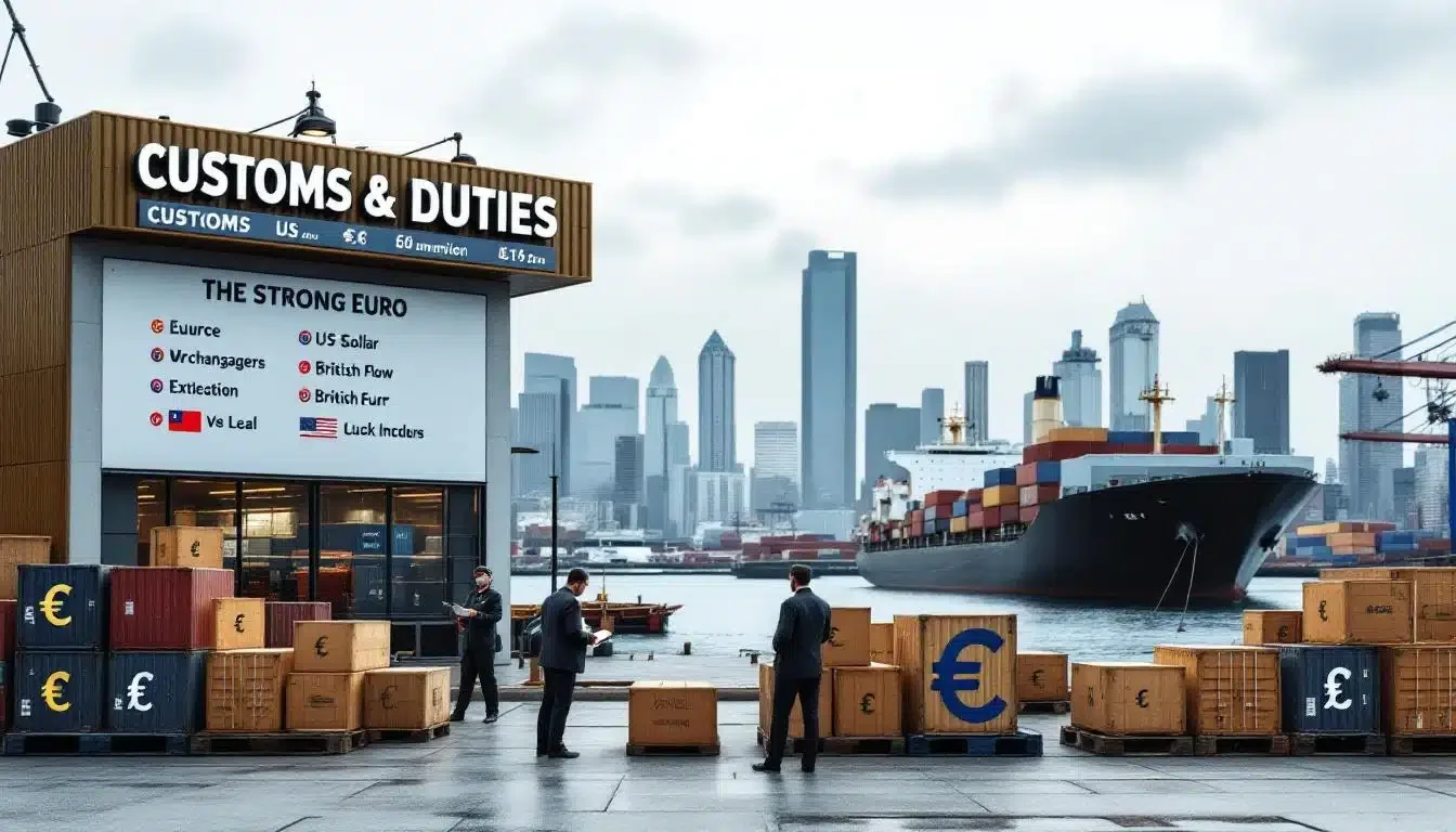 analyse de l’impact des droits de douane en hausse et de l’euro fort sur la compétitivité des grandes entreprises: marges, exportations, stratégies de change.